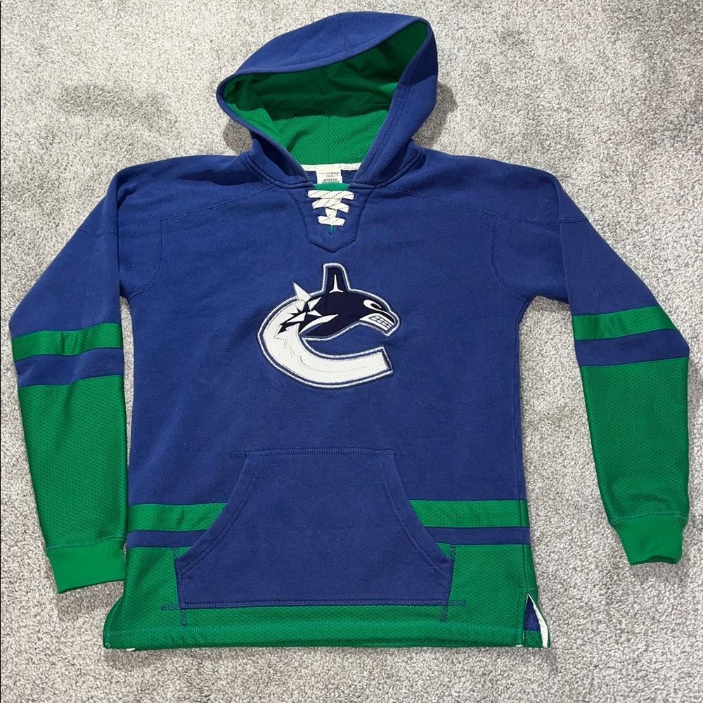 CCM Lacer Vancouver Canucks NHL Hoodie Hooded Sweater Sweatshirt Youth Kids L